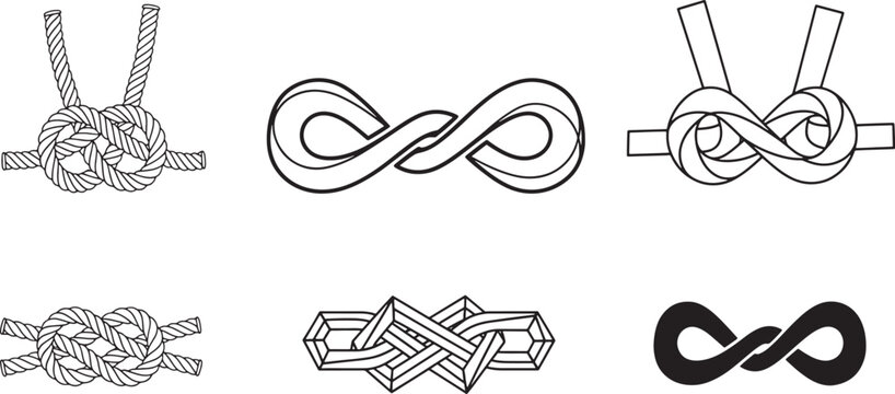 Rope Knot and Infinity Loop Symbols &ndash; Nautical Binding Icons, Sailing Rope Ties, Decorative Endless Loop Vector Pack