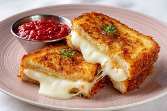 Fried mozzarella in carrozza sandwich with dipping sauce