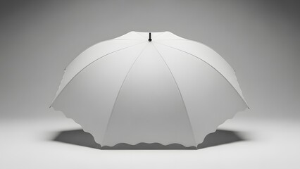 A white umbrella on a stand against a gray background