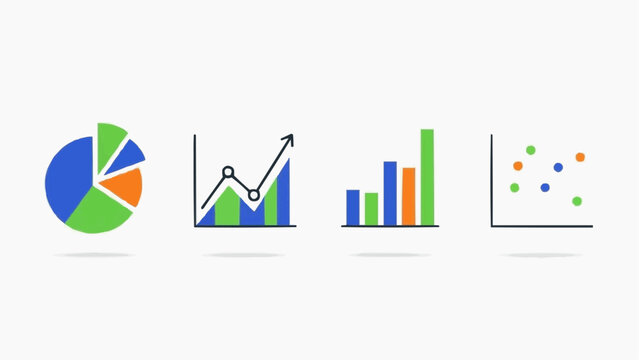 Infographic elements including pie chart, line graph, bar chart, and scatter plot are depicted in a clean and modern design.