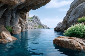 Fototapeta premium Ocean grotto with clear turquoise water and rocky cliffs