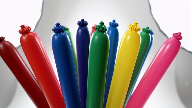 Brightly Colored Long Balloons Gathered Together Studio Lighting White Background Party Decorations