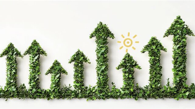 Green leaf arrows symbolize investment growth cost capital showing upward success concept