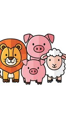 Naklejka premium Cartoon animals standing together happily.