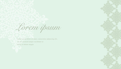 Fototapeta premium Elegant green background with white damask ornament and side border