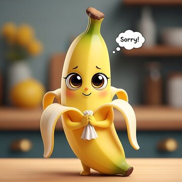 Cute cartoon banana with sorry expression.