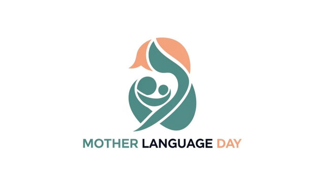 Mother Language Day logo mother and child silhouette in teal and coral representing unity and communication vector illustration