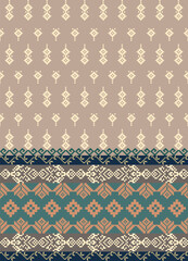 Minimal Pixel Folk Border Fabric Pattern