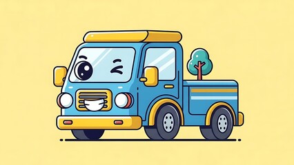 Cartoon truck with a smiling face.