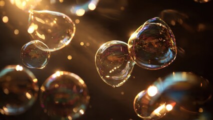 Floating Soap Bubbles in Golden Light