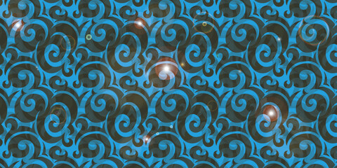 Seamless abstract blue pattern with circular swirls and floral waves creates a vintage vector texture for artistic textile wallpaper decoration and elegant backdrop design © Md