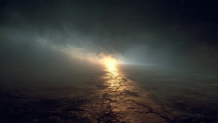 Golden light breaks through dark ocean clouds