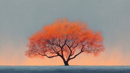 Lone tree with orange leaves