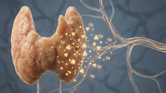 Thyroid Hormone Production &ndash; T3 T4 Release 3D Medical Art