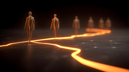 visualization showing interconnected professionals linked by glowing lines and abstract network nodes