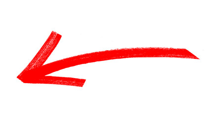 Hand-drawn red arrow icon brush stroke, arrow sign drawn with marker on transparent background
