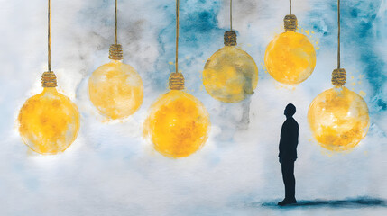 concept with glowing inspiration elements and strong executive silhouette