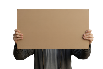 Person holds up blank cardboard sign