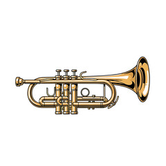 Fototapeta premium A golden trumpet is illustrated in a detailed drawing showcasing its intricate valves and shiny surface
