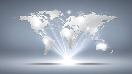 expansion concept showing abstract world map formed by glowing connections and collaboration