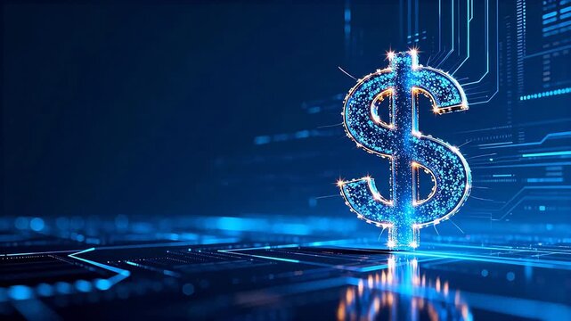 Digital dollar symbol on circuit board