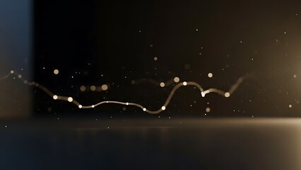 Golden particles dance in the darkness with a blurred background and shining light effects