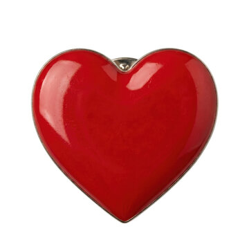 Shiny red enamel heart lapel pin on transparent background