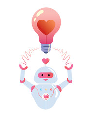 Vector illustration of Robot with love, feeling and technology,  emotional intelligence concept.