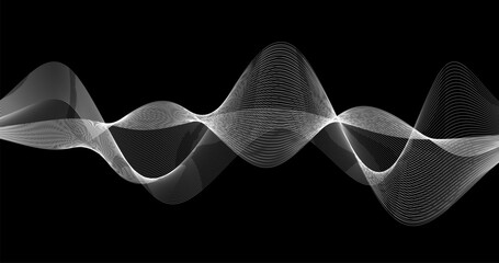 Abstract Radio wave of Particles on black background for Telecommunication Design