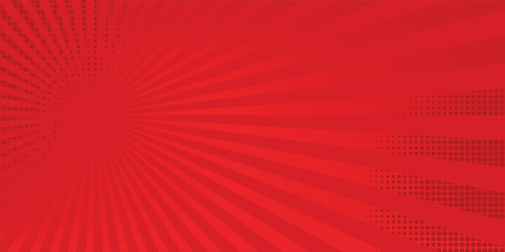 Red comic sunburst effect background with halftone. pop art comic-style vector background. Suitable for templates, sale banners, events, ads, web and pages