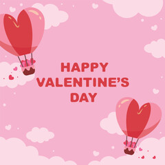 Vector illustration of Banner heart shaped and balloon on sky. Template of Giving love, surprise of valentine's day.
