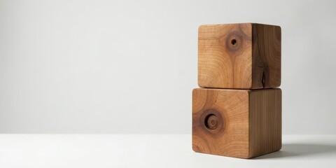 Rustic Wooden Blocks Stacked on a Clean Surface, a Simple yet Elegant Still Life Composition Featuring Natural Wood Grain and Subtle Imperfections