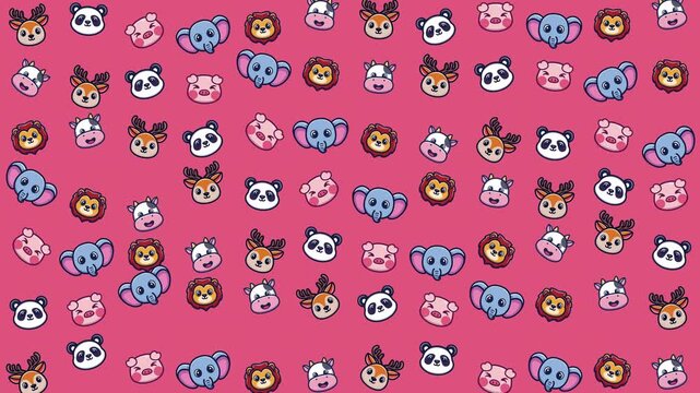 Cute cartoon animals on pink pandas, lions, and elephants. Perfect for childrens products, nursery decor, and wildlifethemed designs.