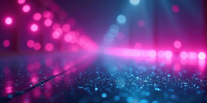 Abstract Pink and Blue Glitter Lightscape with Defocused Illumination on a Reflective Surface