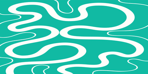 Abstract White Wavy Lines on Teal Background Pattern.