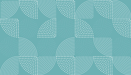 Abstract geometric pattern with quarter circles and dots.