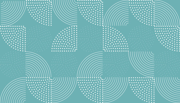 Abstract geometric pattern with quarter circles and dots.