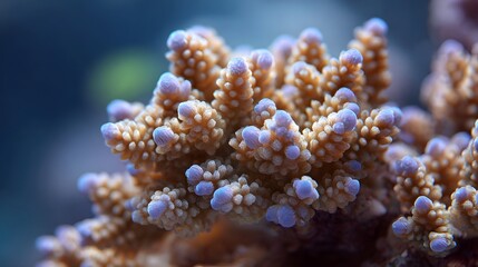 ro view of a colorful branching coral formation with intricate polyps underwater