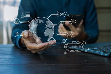 Learning online working concept. Person working on tablet and laptop computer, searching working.