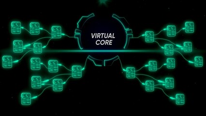 Obraz premium Virtual core network diagram with green neon connections neon green servers