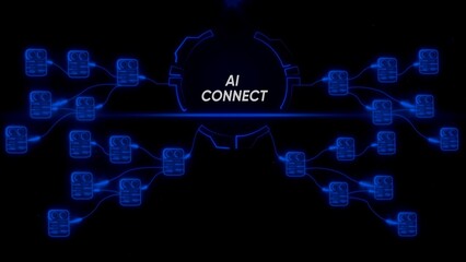 A I Connect Network Diagram with Blue Neon Lines and Servers