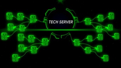 Obraz premium Neon green tech server network diagram with glowing connections computer servers