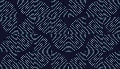 Abstract Geometric Pattern of Concentric Arcs on Dark Blue Background.