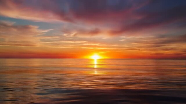 Serene sunset over calm ocean waters with vibrant sky - 4K Video