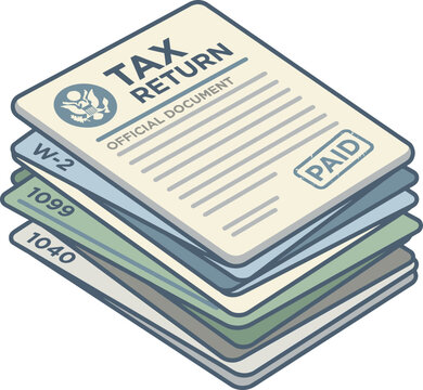 W-2 and 1099 Tax Forms with Paid Status Vector Illustration for Financial Compliance