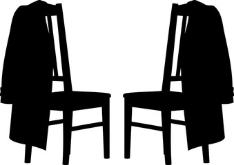 Fototapeta premium Two dark, unoccupied chairs face each other, each with a coat draped, symbolizing recent departure.