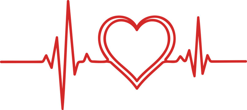 A continuous red heartbeat line distinctly forms a central heart symbol, illustrating the rhythm of life and love.