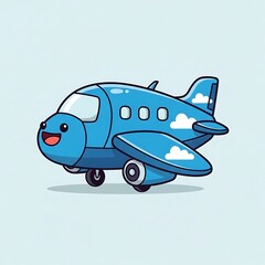Naklejka premium Smiling Blue Cartoon Airplane Toy Vehicle.