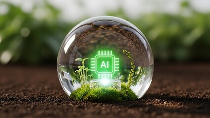 Eco-Friendly AI Technology Growth Concept with Green Nature Background