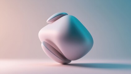 A sleek, modern, white wireless earbud with a smooth, rounded design and subtle blue accents sits on a plain surface against a gradient background.